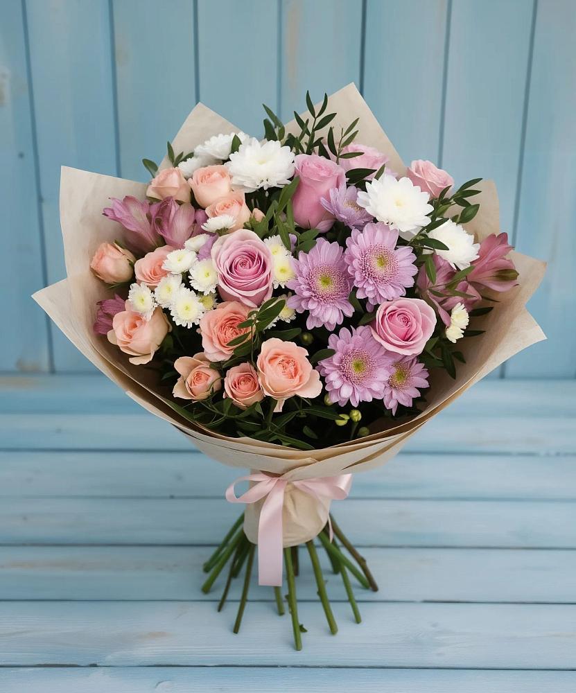 Букет цветов из: Хризантемы, Розы и Альстромерии в Петровске